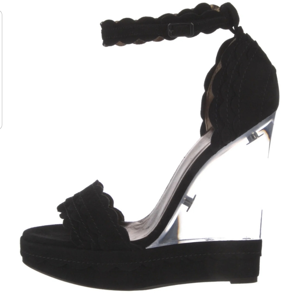 LANVIN BLACK LUCITE PLATFORM SANDAL WITH ANKLE STRAP.....Size: 8